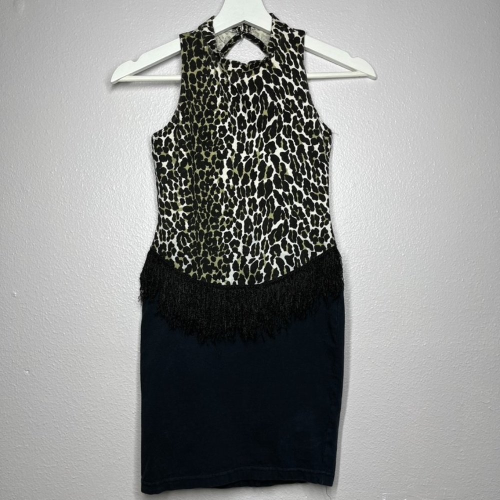 Vintage Contempo Casuals Animal Print Bodycon Mini Dress M